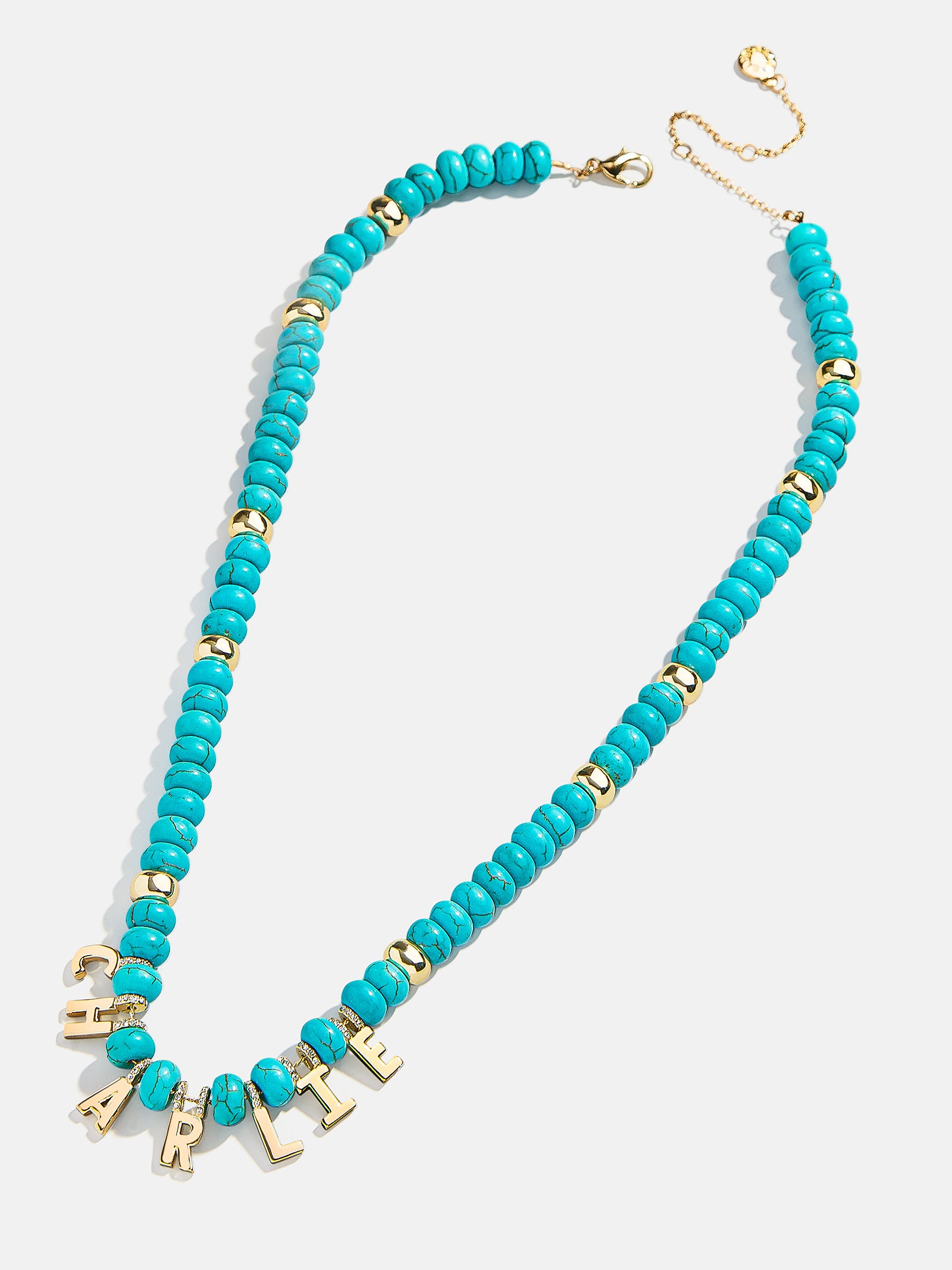 Semi-Precious Gold Custom Nameplate Necklace - Gold/Blue - Image 3