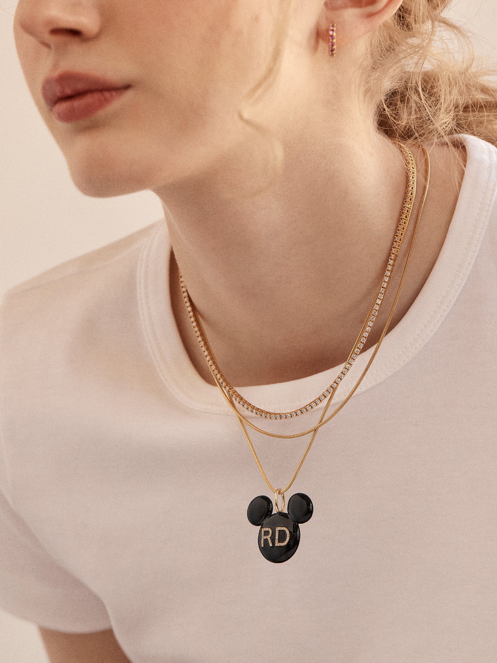 Disney Mickey Mouse Enamel Custom Initial Necklace - Black - Image 2