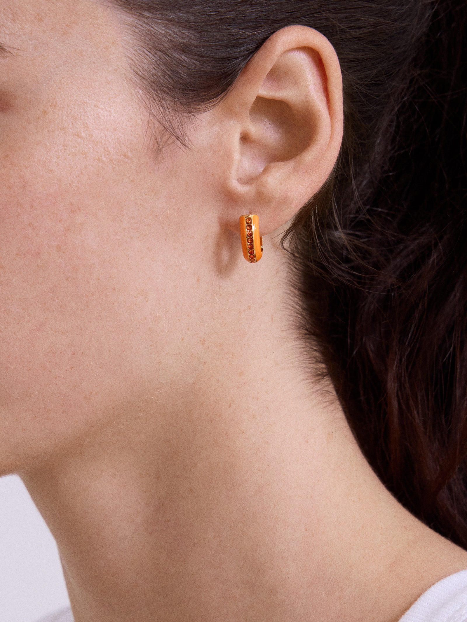 Game Day Enamel Huggie Earrings - Orange - Image 2