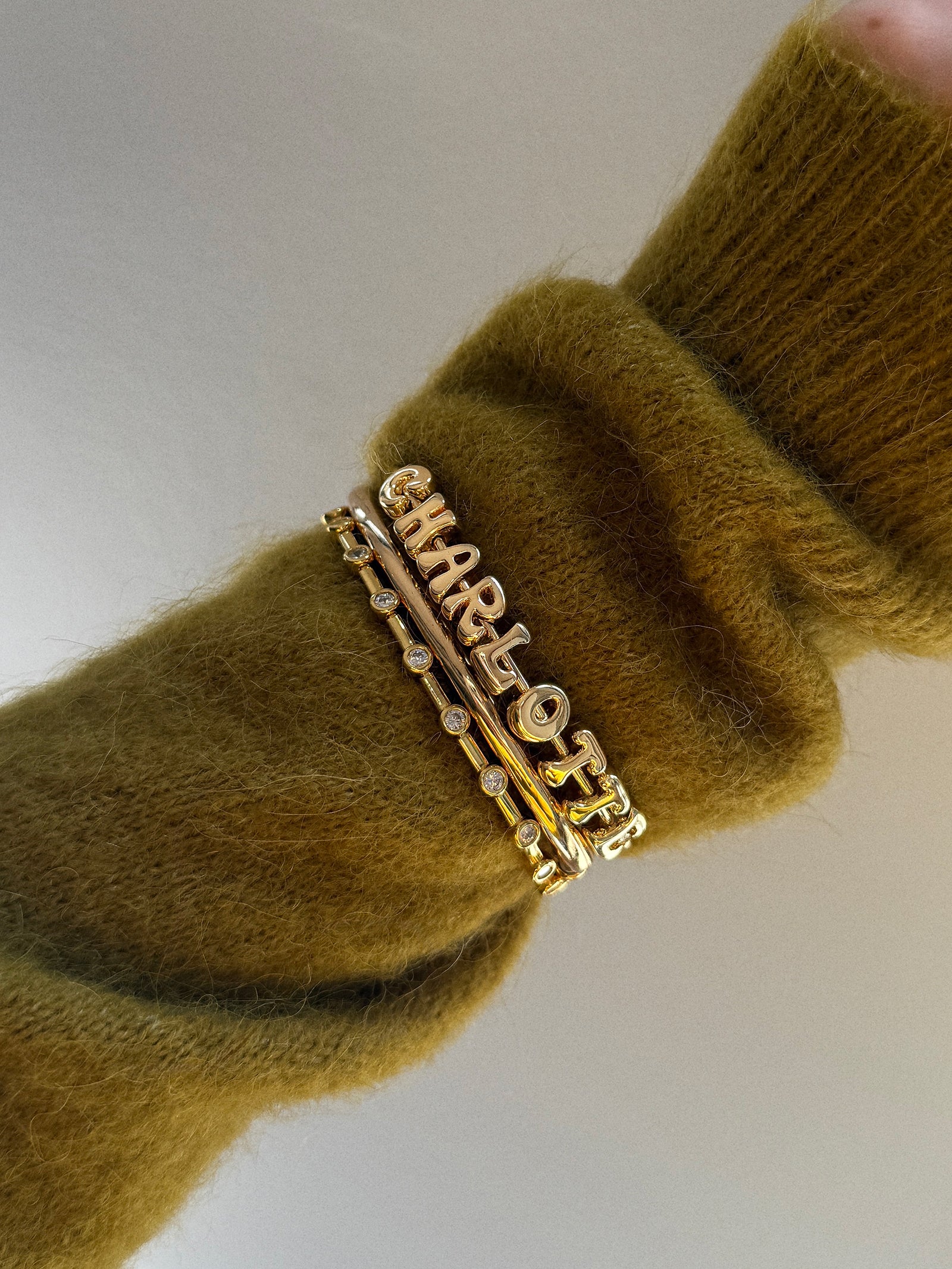 Bubble Letter Custom Cuff Bracelet - Gold - Image 2