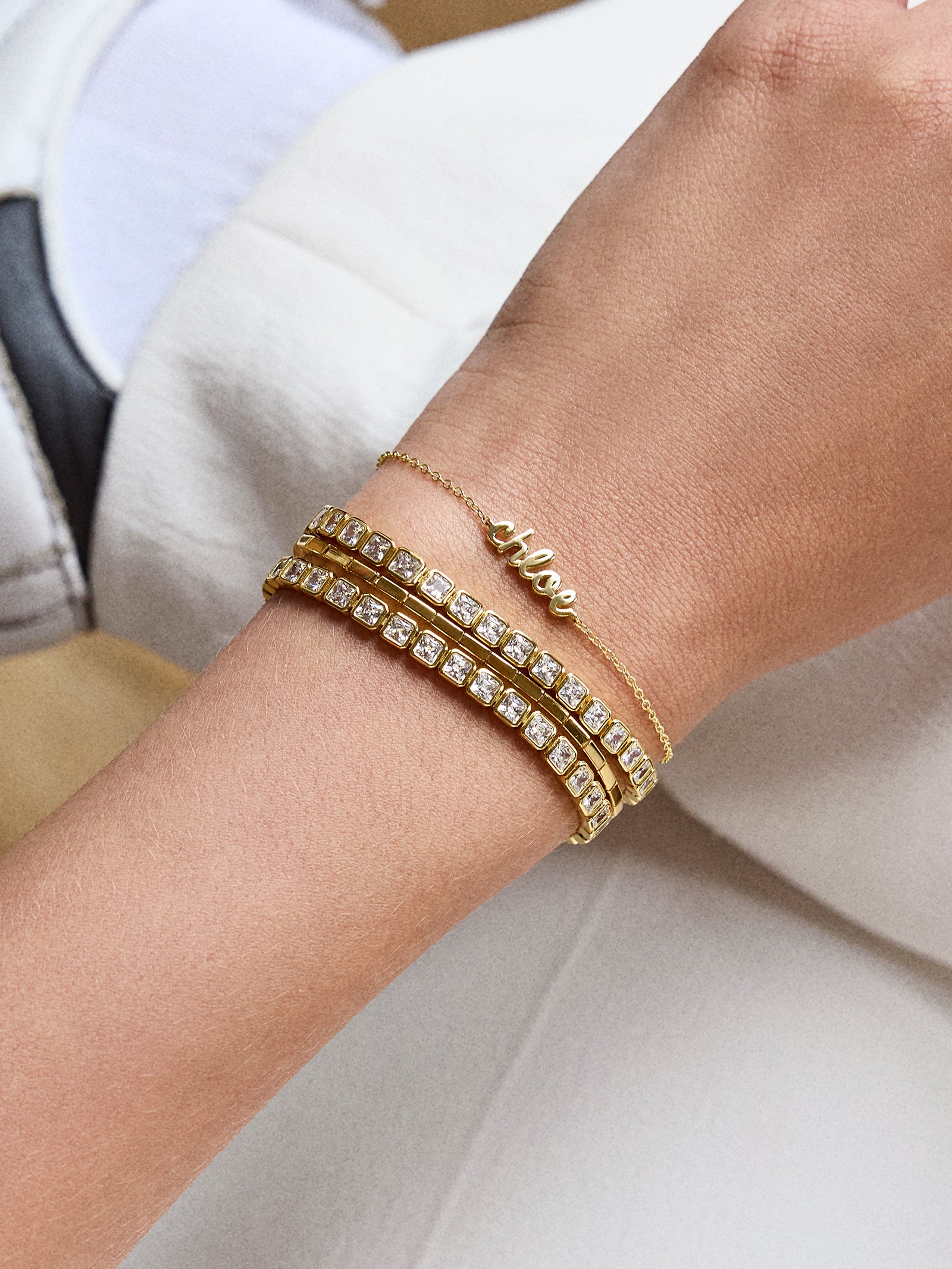 Kristin 18K Gold Tennis Bracelet - Square Bezel - Image 2
