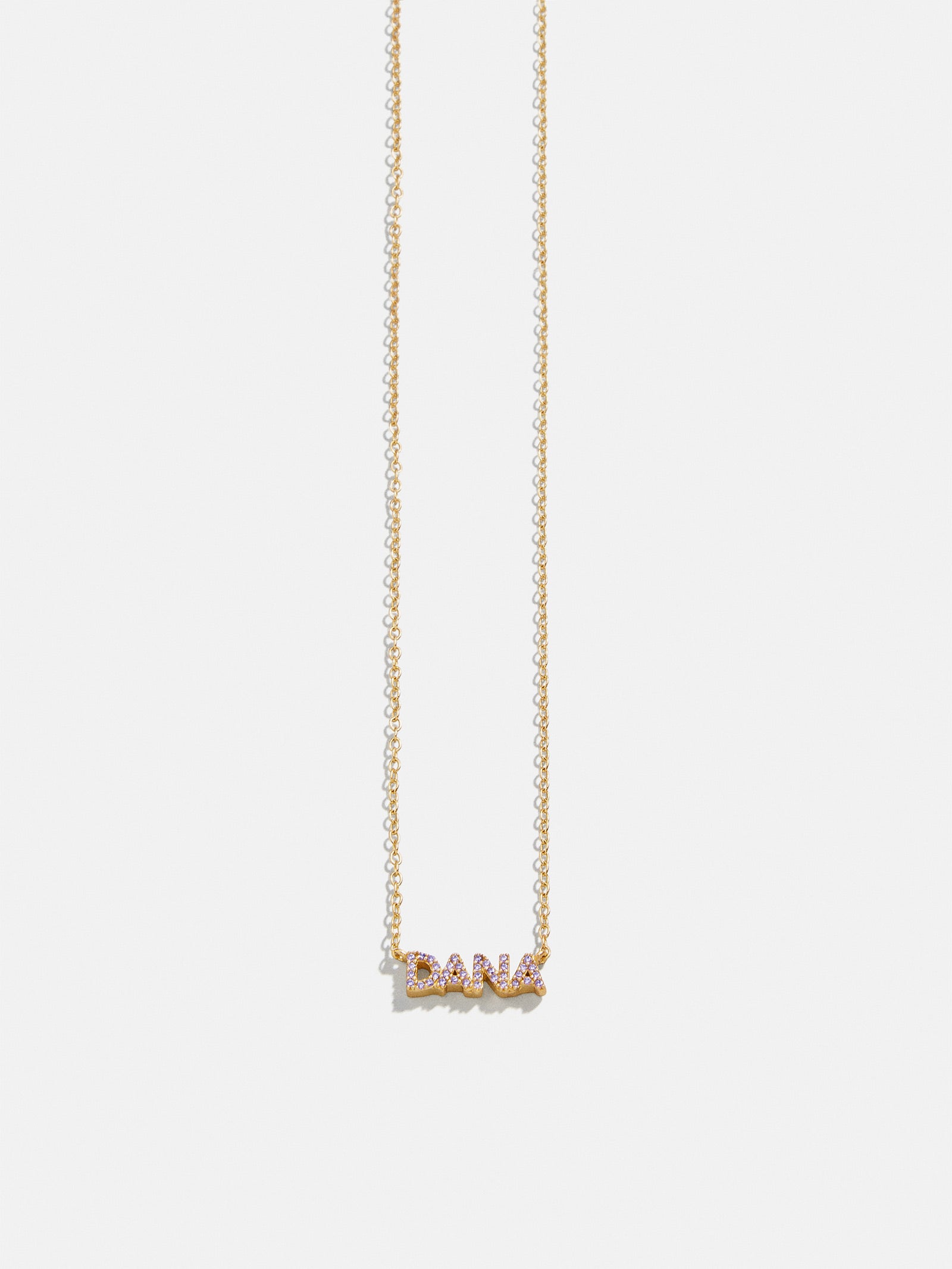 18K Gold Birthstone Custom Nameplate Necklace - Light Amethyst - Image 3