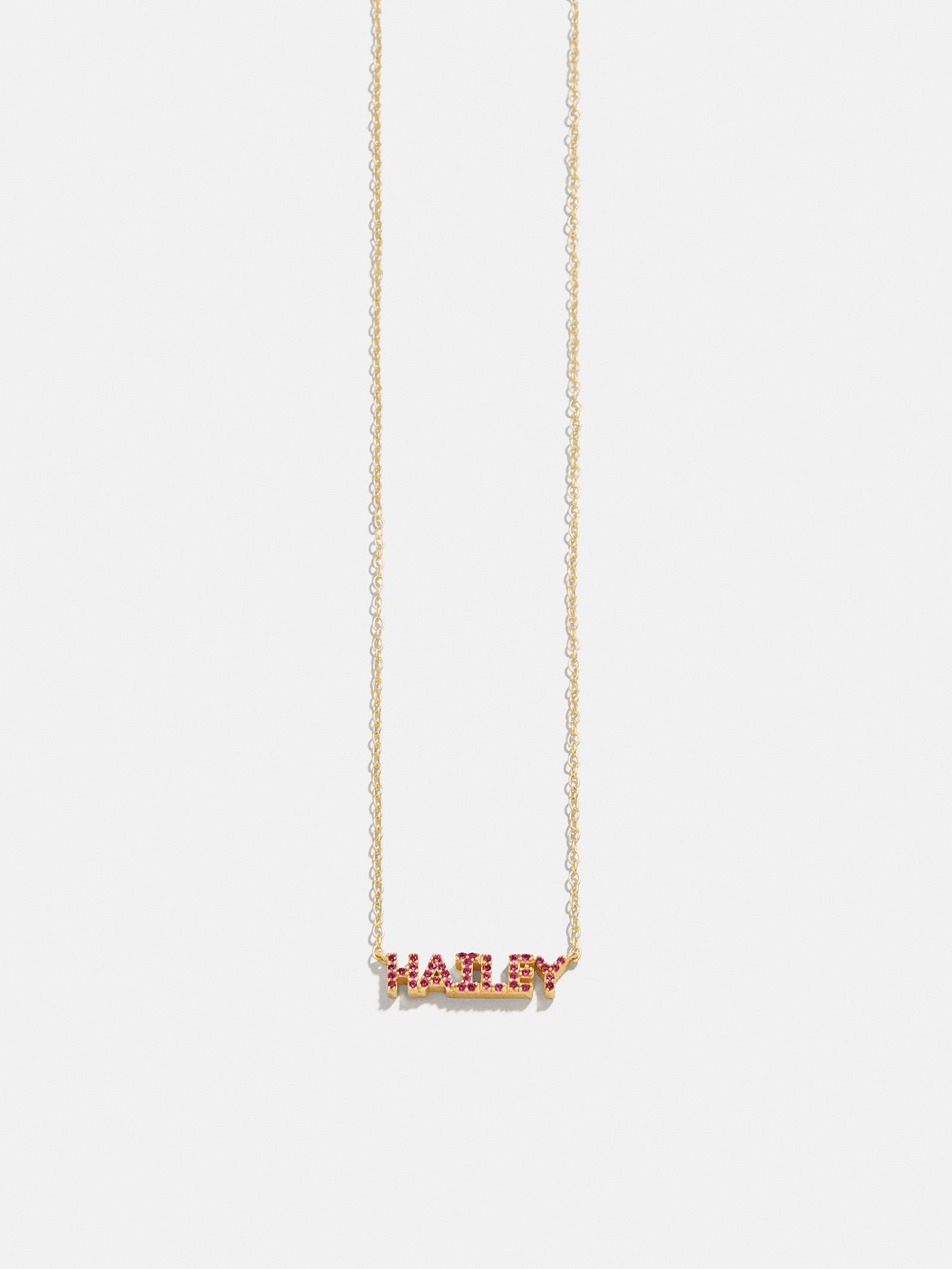18K Gold Birthstone Custom Nameplate Necklace - Ruby - Image 3