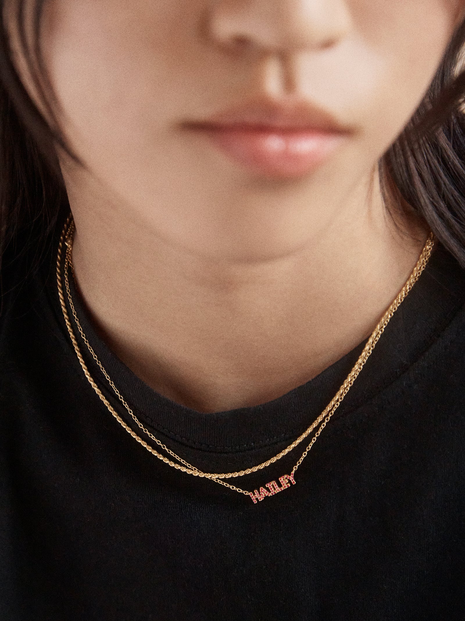 18K Gold Birthstone Custom Nameplate Necklace - Garnet - Image 4