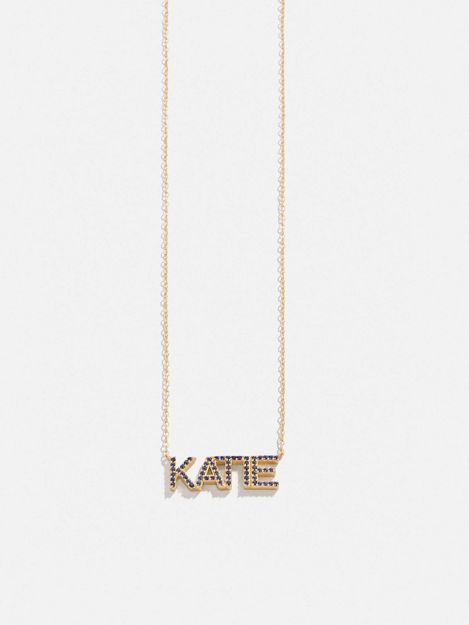 18K Gold Birthstone Custom Nameplate Necklace - Sapphire - Image 6