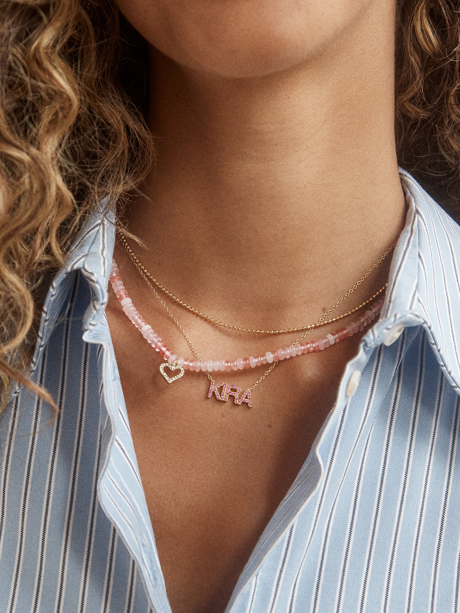 18K Gold Birthstone Custom Nameplate Necklace - Rose - Image 2