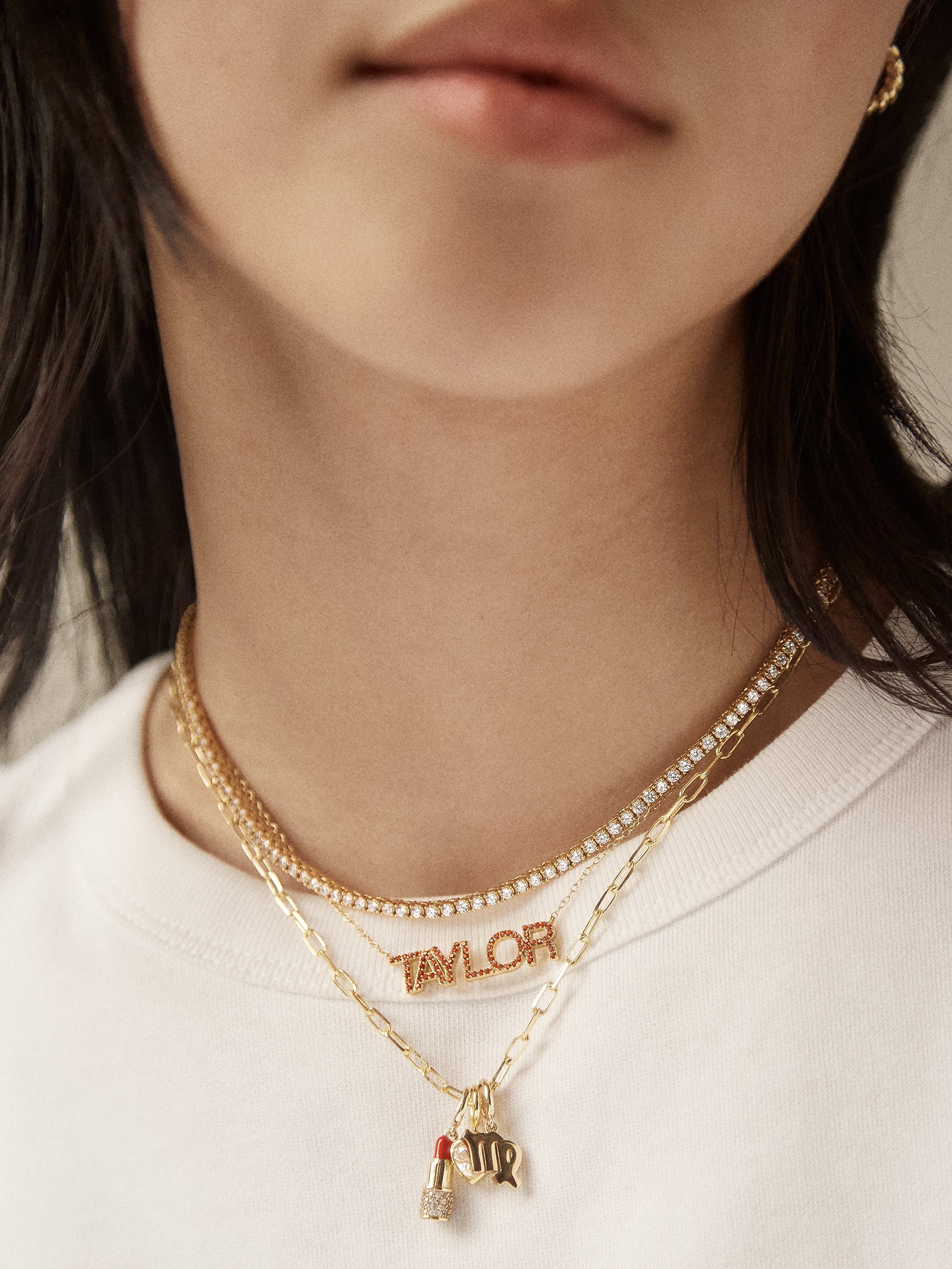 18K Gold Birthstone Custom Nameplate Necklace - Topaz - Image 7