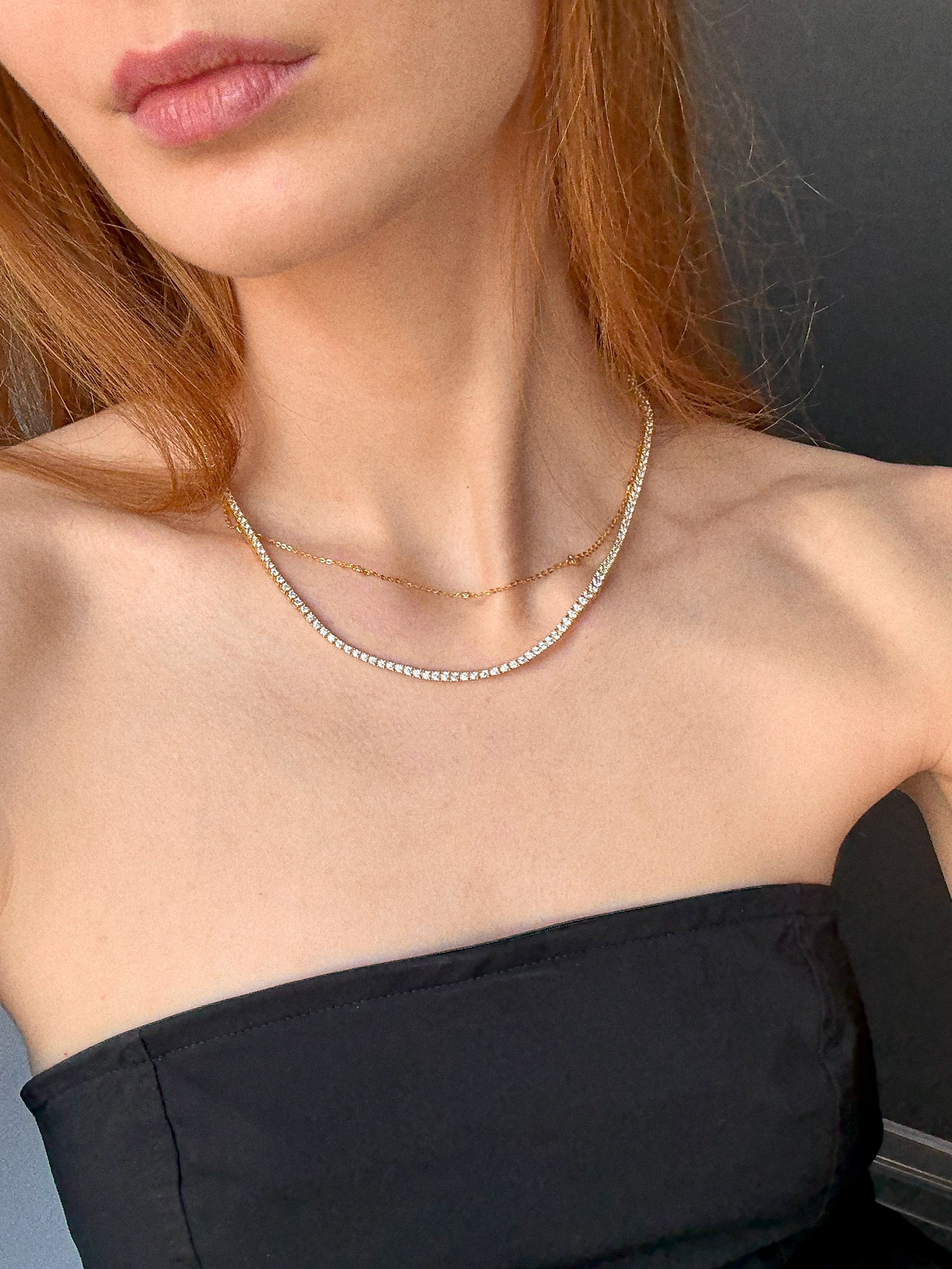 Billie Gold Tennis Necklace - Gold Plated Brass - Image 6