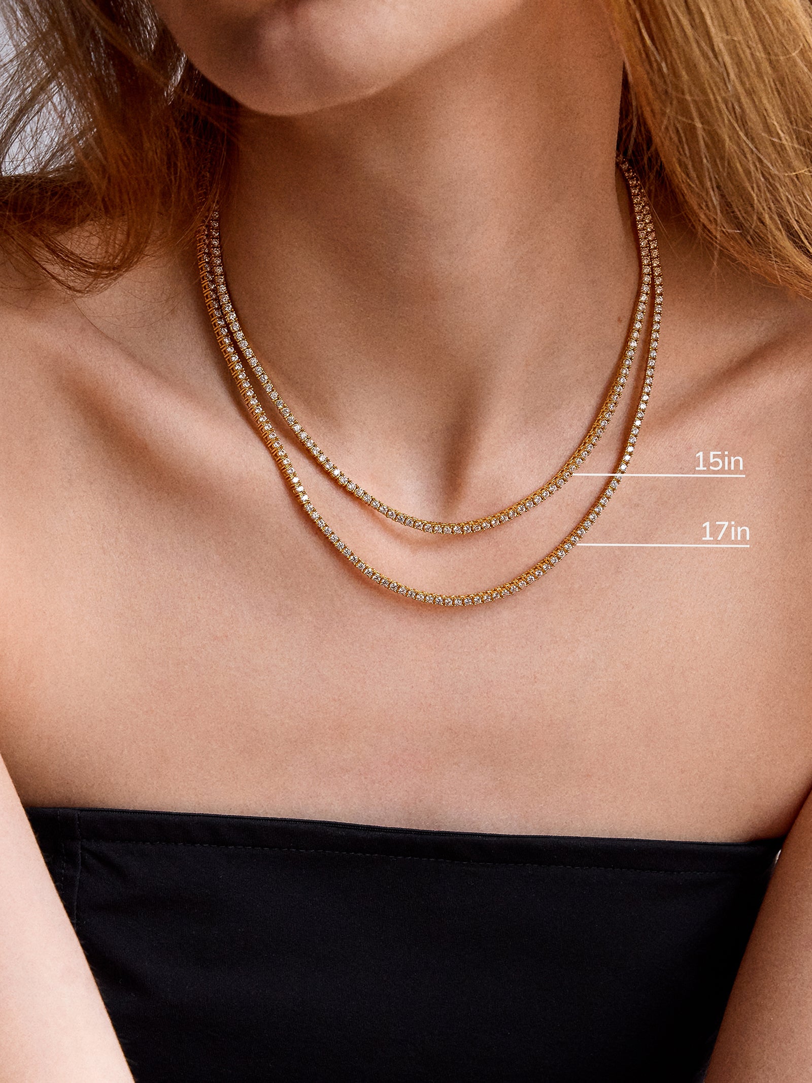 Billie Gold Tennis Necklace - Gold Plated Brass - Image 11