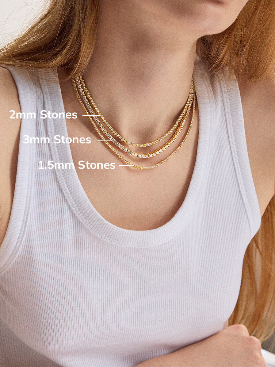 Billie Gold Tennis Necklace - Gold Plated Brass - Image 12