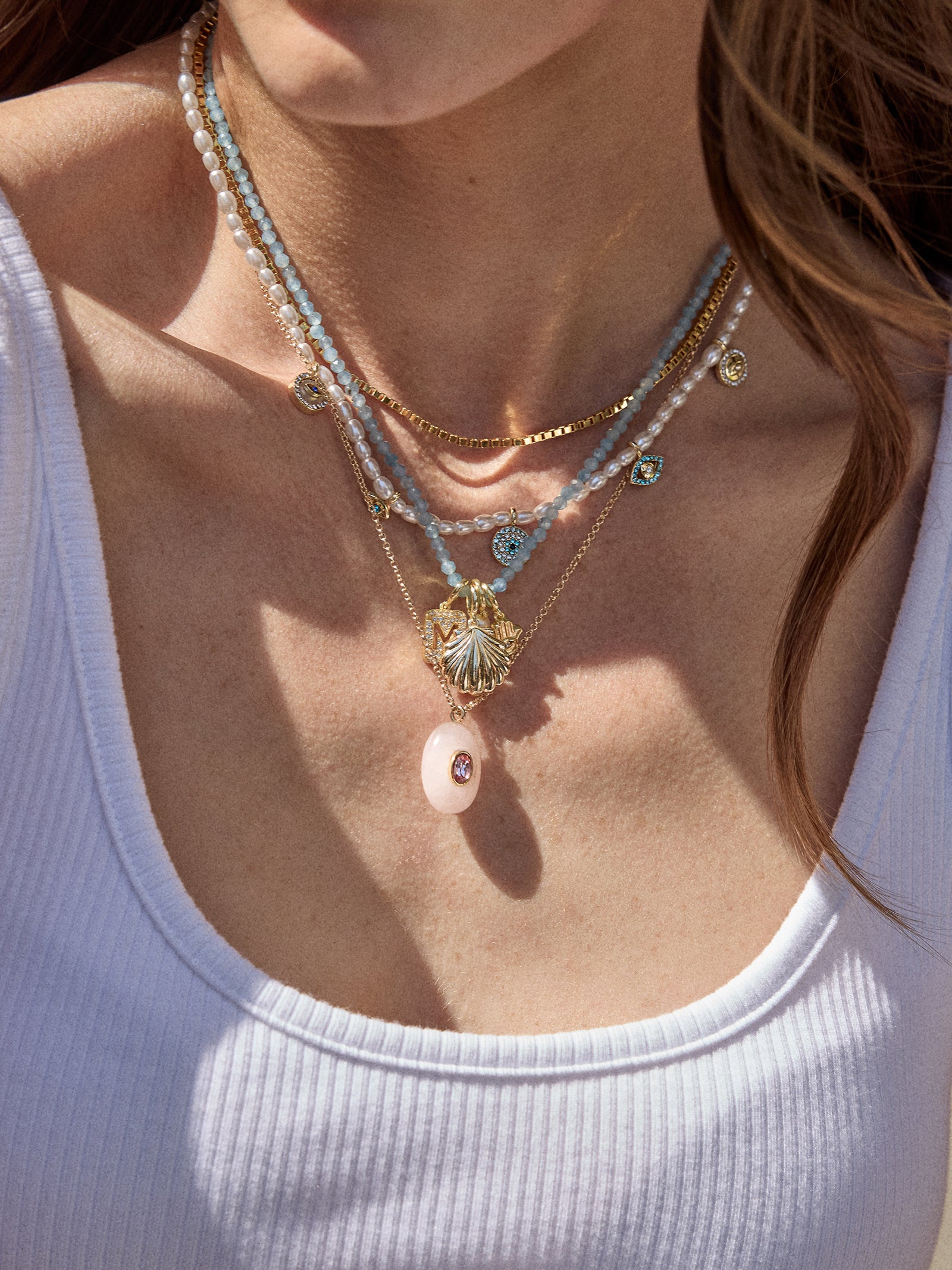 Semi-Precious Cluster Charm Necklace Base - Aquamarine Chain - Image 4