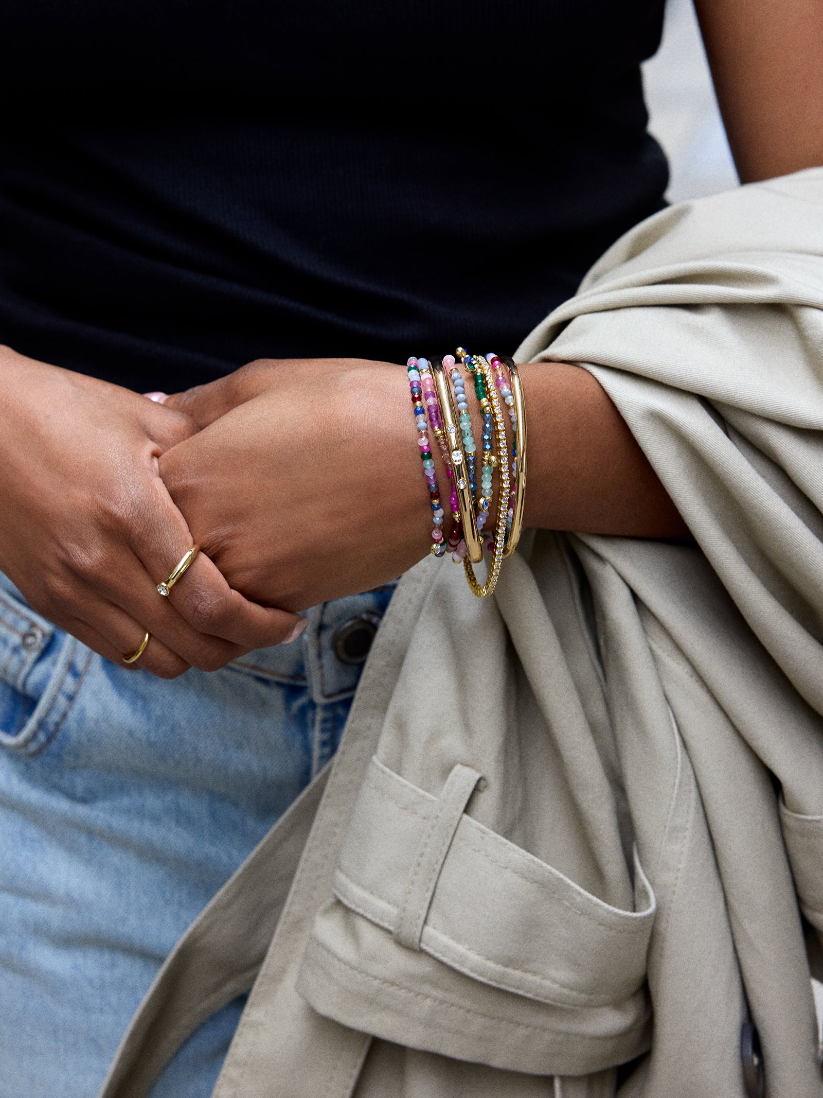 Indya Semi-Precious Layered Bracelet Set - Dark Multi - Image 2