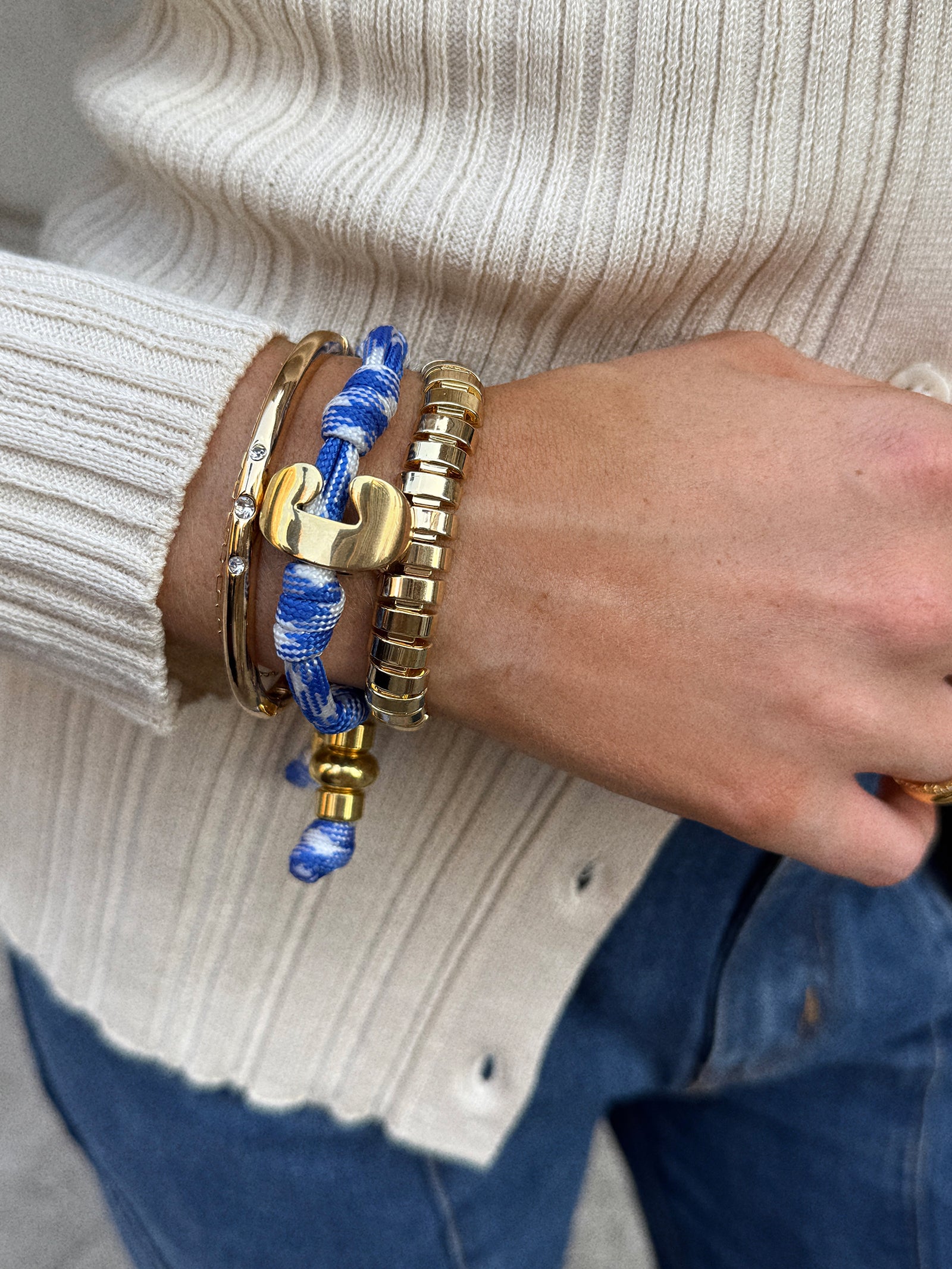 Knotty Initial Bracelet - Royal Blue/White - Image 7