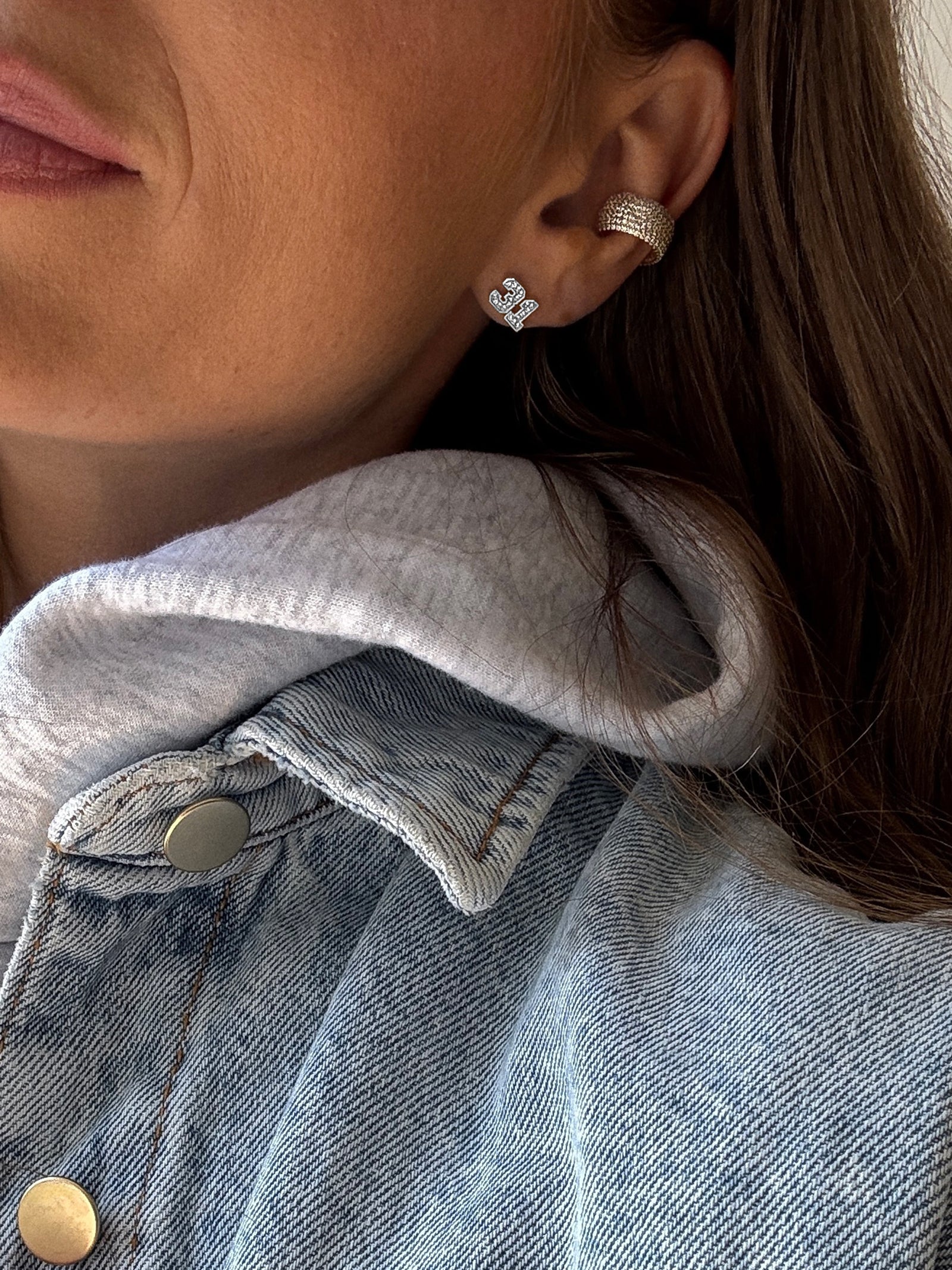 Varsity Number Custom Stud Earrings - Silver Double Digit - Image 2