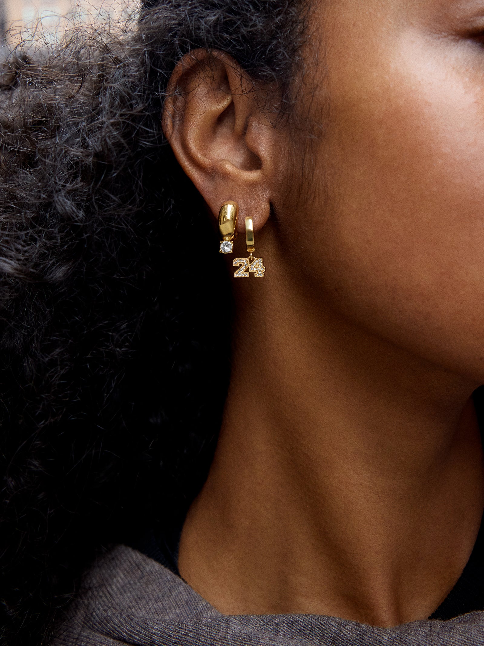 Varsity Number Custom Huggie Earrings - Gold Double Digit - Image 2