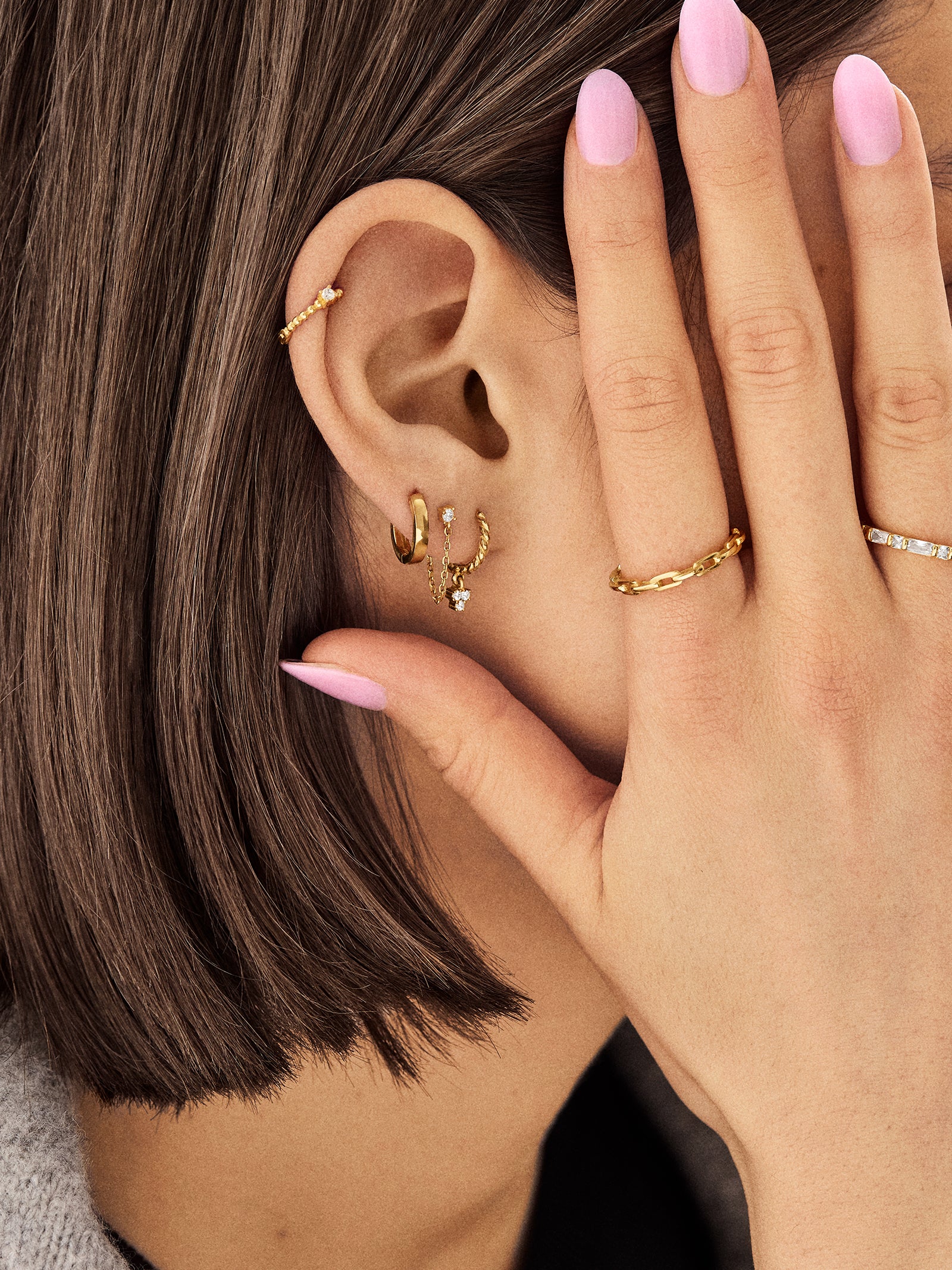 Luna 18K Gold Earring Set - Gold/Pav?? - Image 2