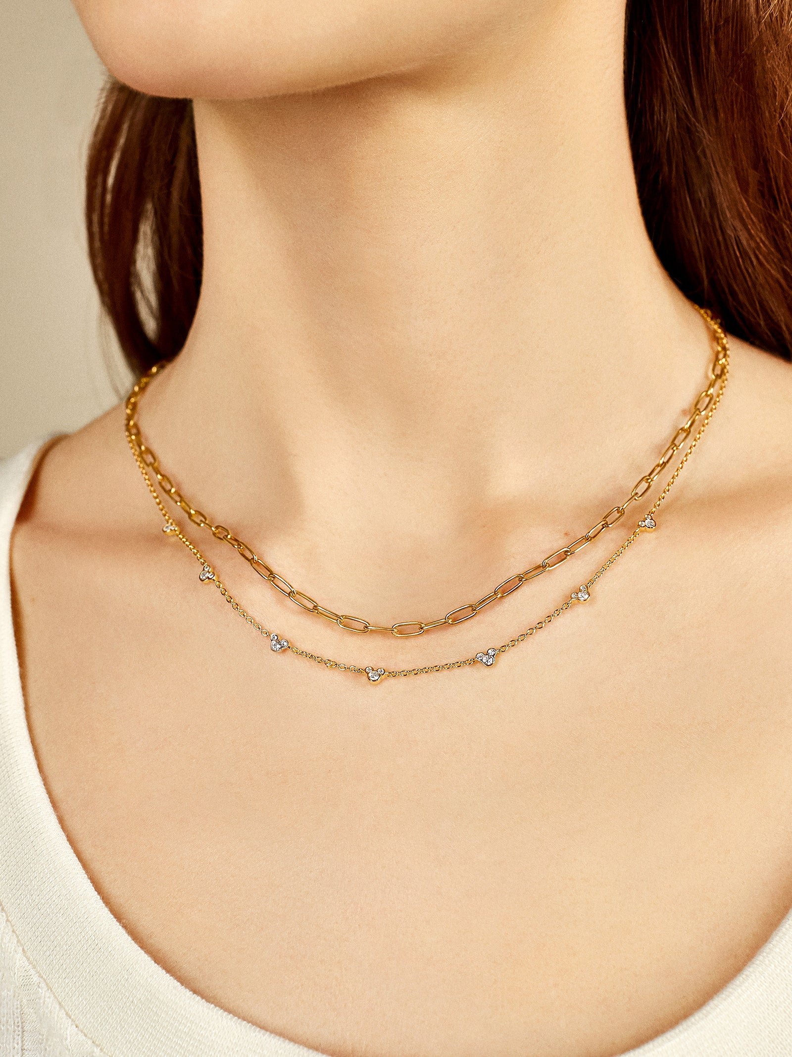 Mickey Mouse Outline 18K Gold Plated Sterling Silver Necklace - Gold/Pavé - Image 2
