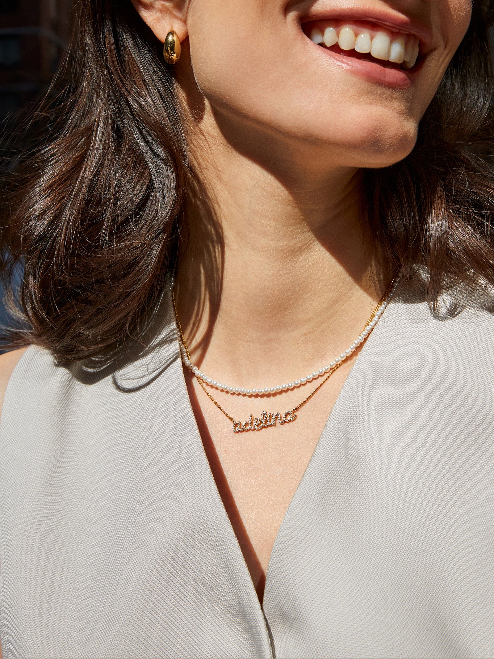 18K Gold Custom Nameplate Necklace - Script - Image 2
