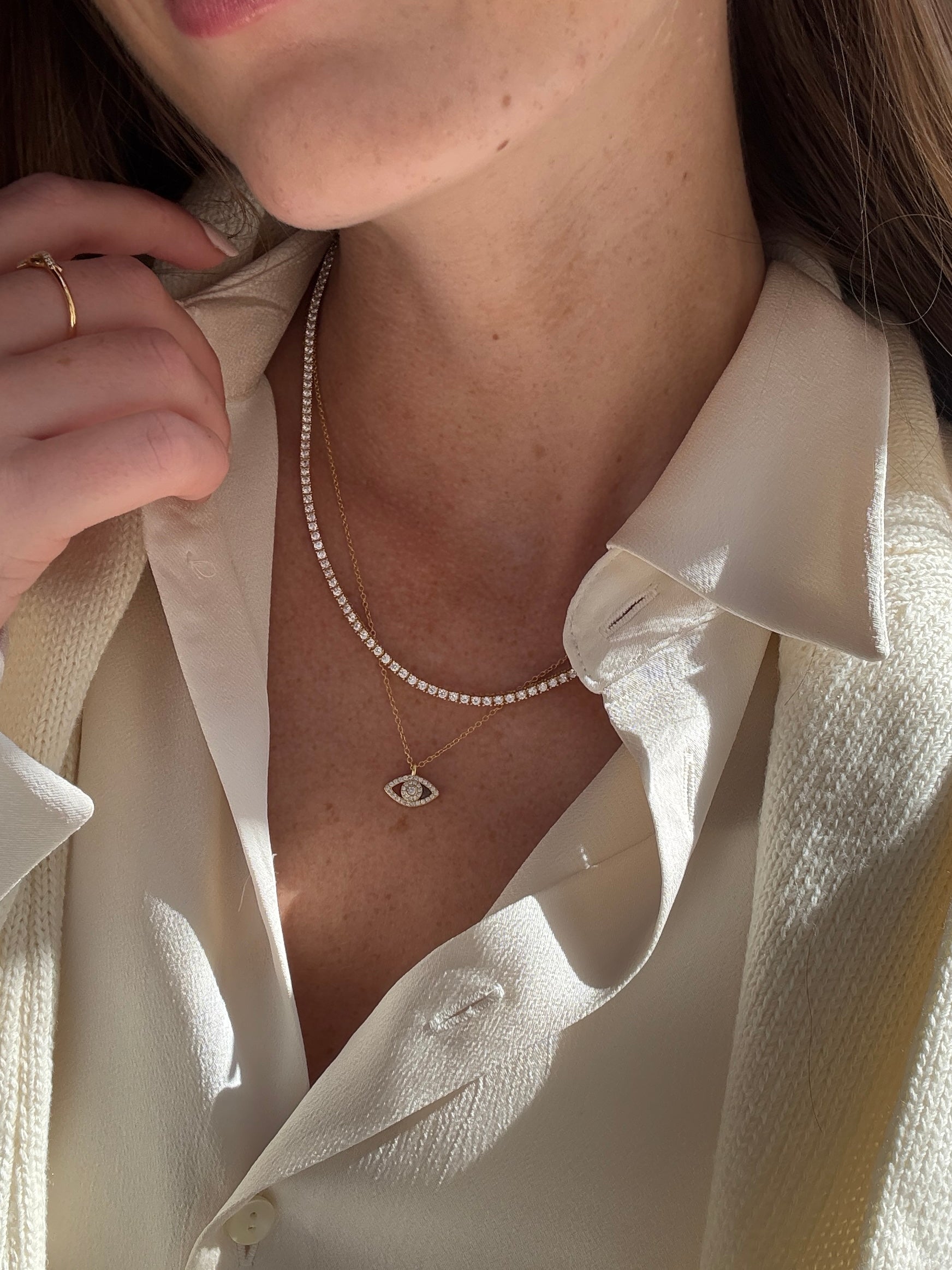 18K Gold Motif Necklace - Evil Eye - Image 2