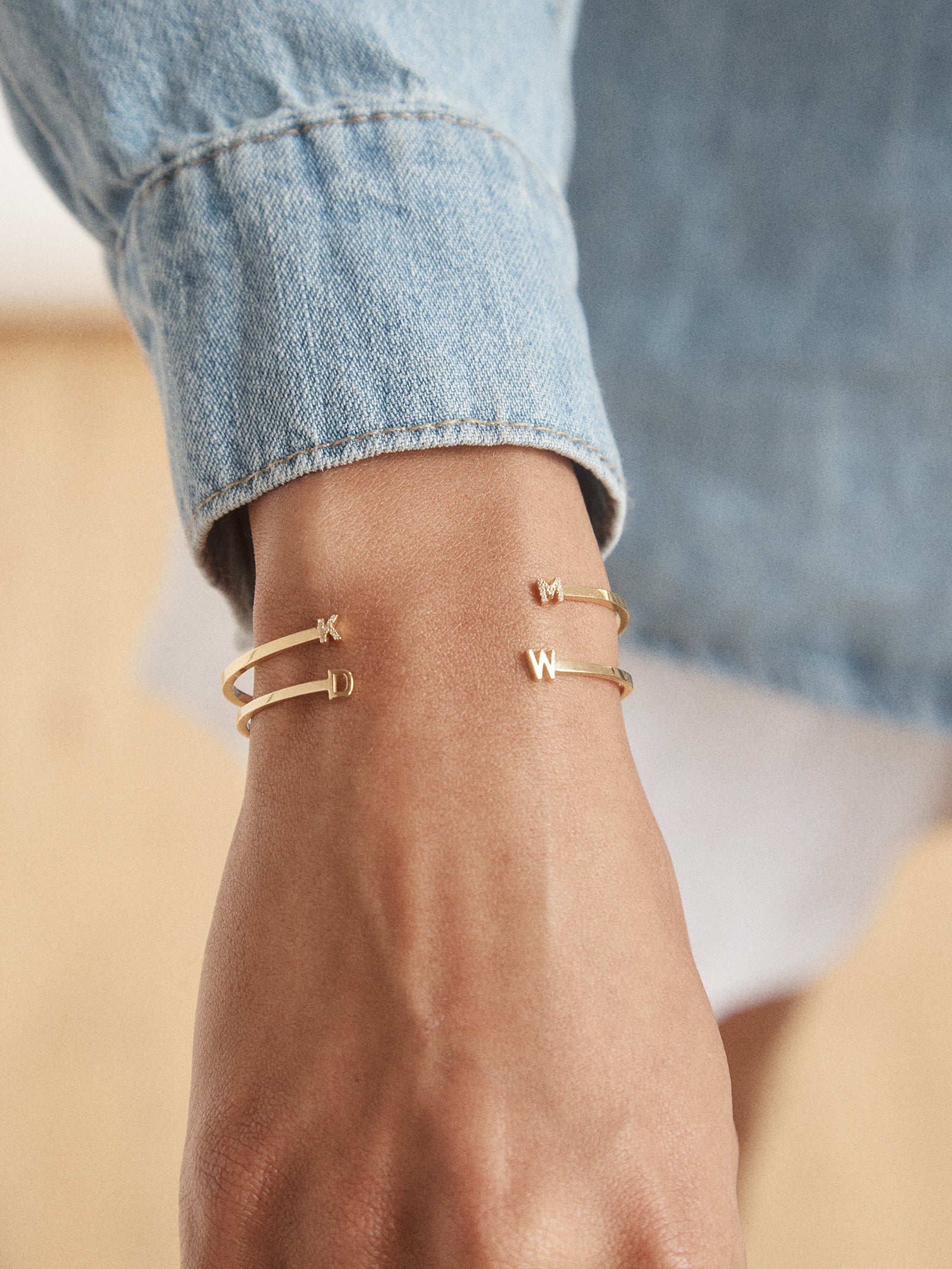 18K Gold Double Initial Custom Cuff Bracelet - Gold/Pav?? - Image 2