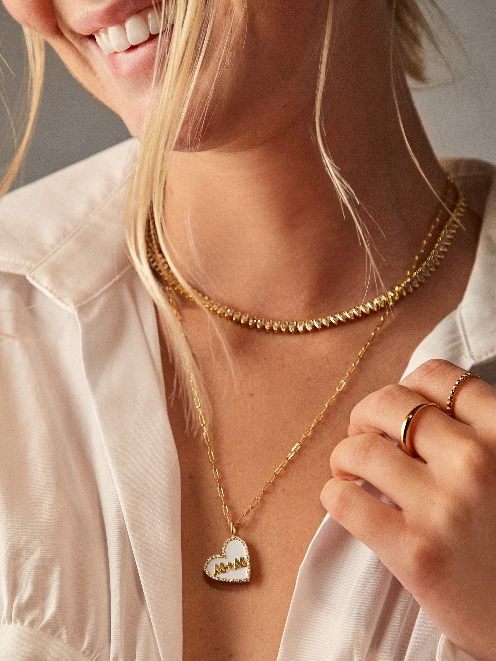 Reversible 18K Gold Custom Heart Necklace - Gold/Pav?? - Image 2