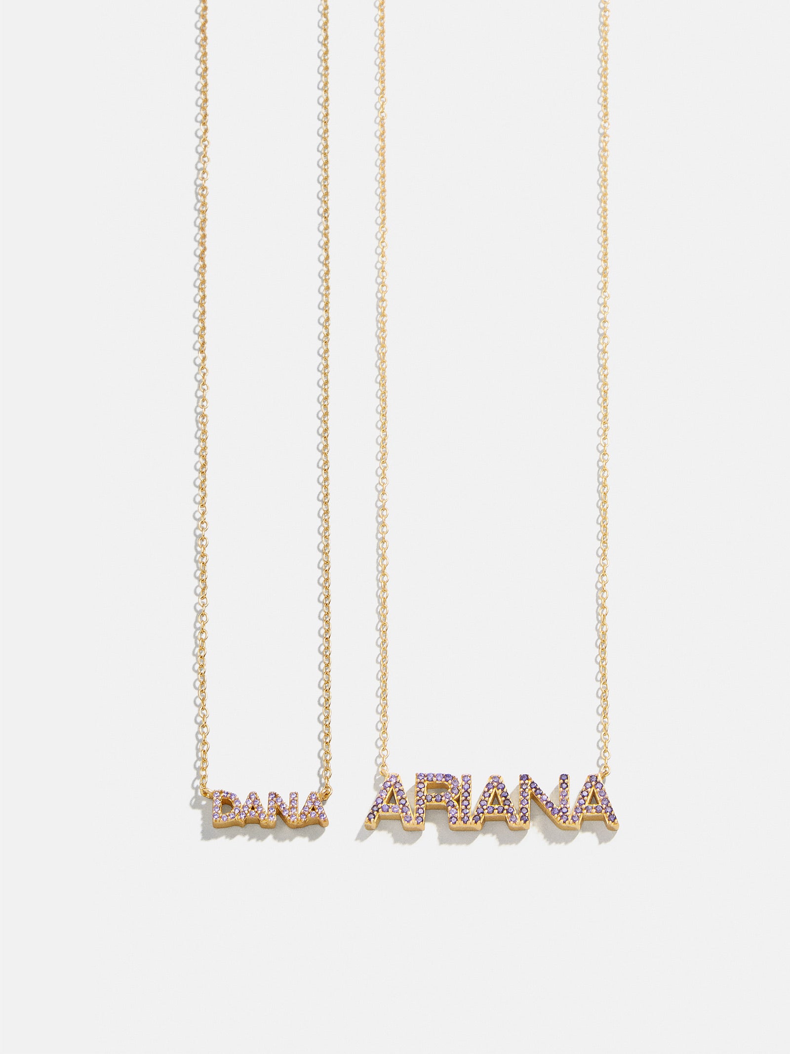 18K Gold Birthstone Custom Nameplate Necklace - Light Amethyst