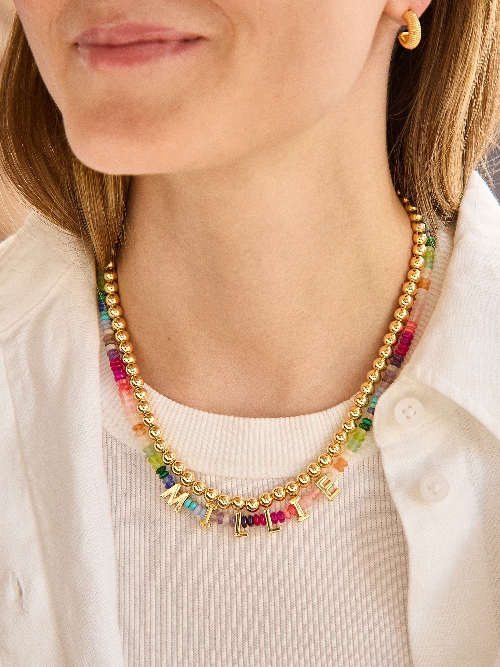 Semi-Precious Custom Nameplate Necklace - Multi - Image 2