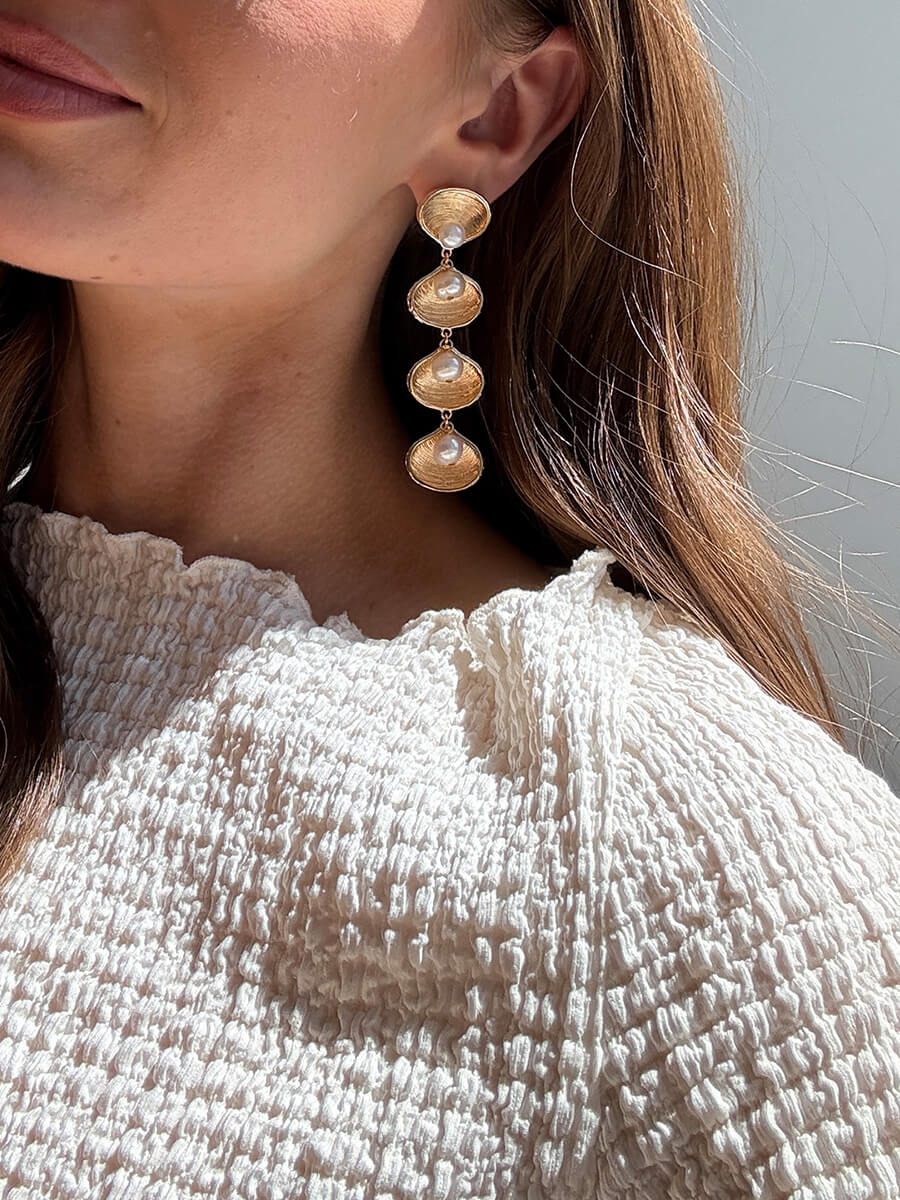 Calypso Seashell Earrings - Gold/Pearl - Image 2