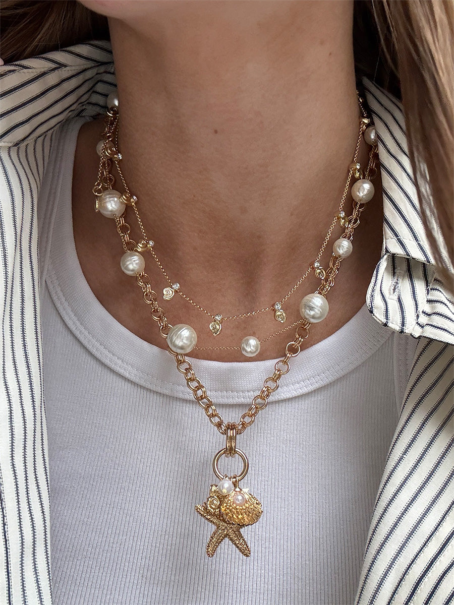 Isla Charm Necklace - Gold/Pearl - Image 3