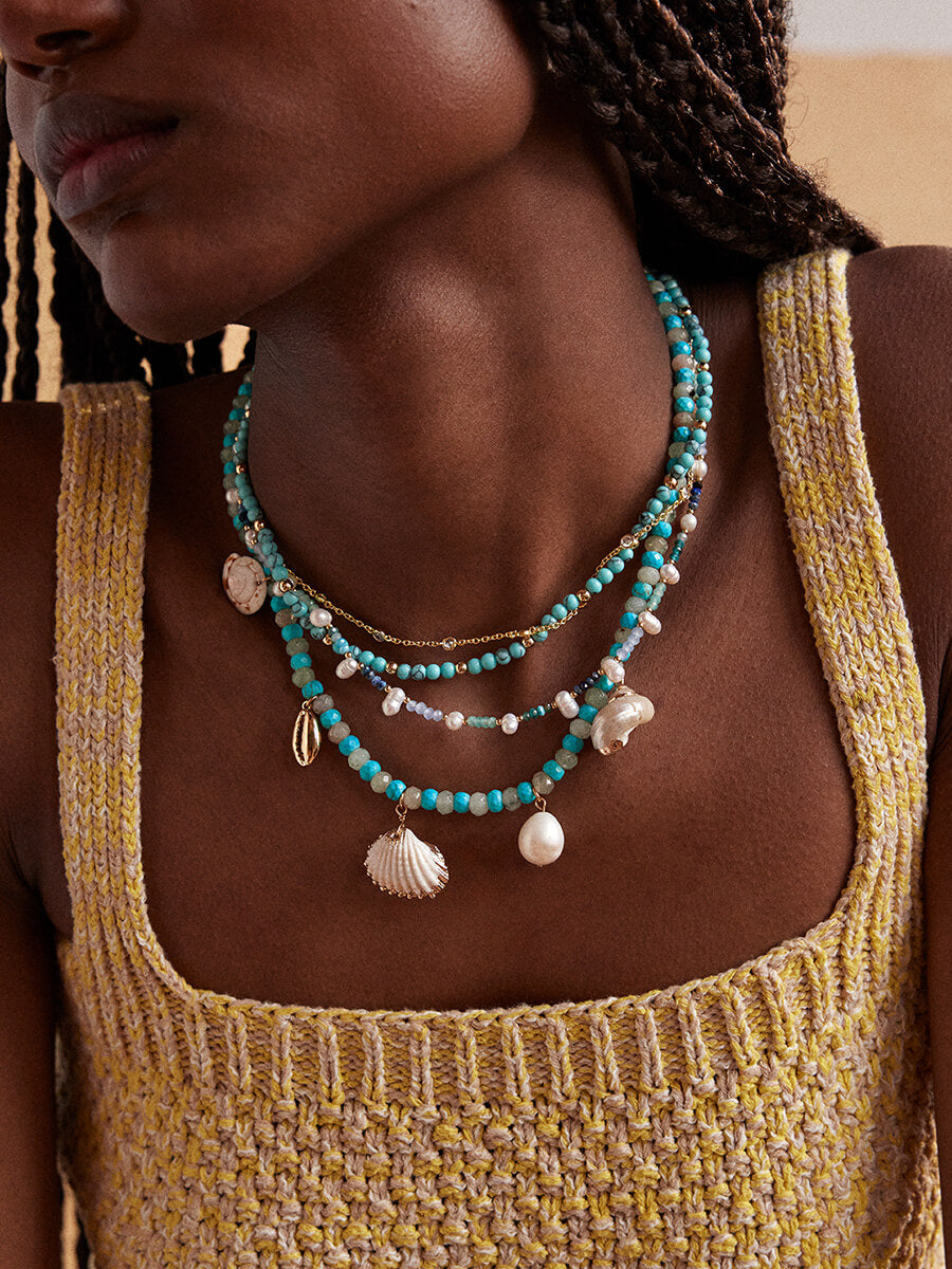 Rowan Semi-Precious Layered Necklace - Gold/Blue - Image 2